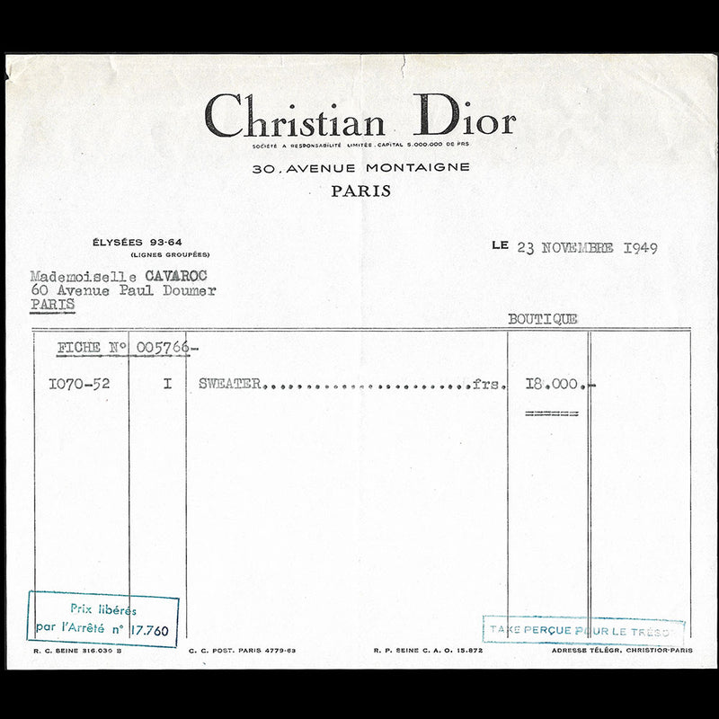 Christian Dior - Facture d'un sweater (1949)