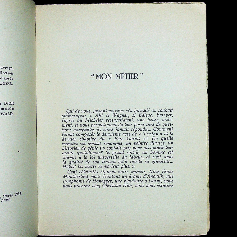 Je suis couturier, propos de Christian Dior (1951), exemplaire de service de presse