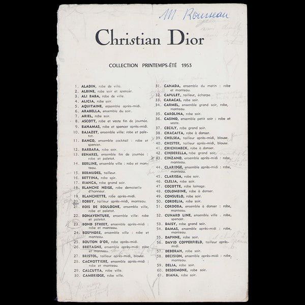 Christian Dior, ensemble de 11 programmes de défilé 1952-1958