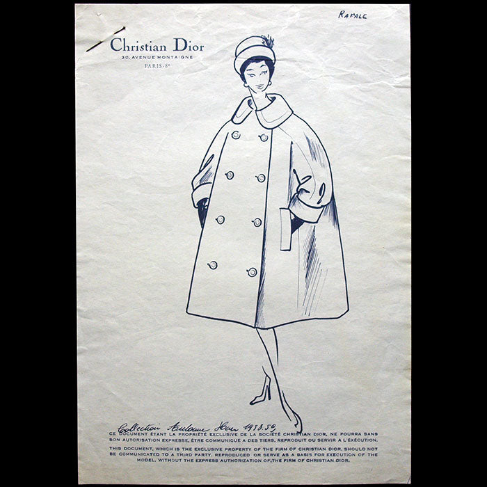 Christian Dior - Patron du manteau Rafale créé par Yves Saint-Laurent (1958)