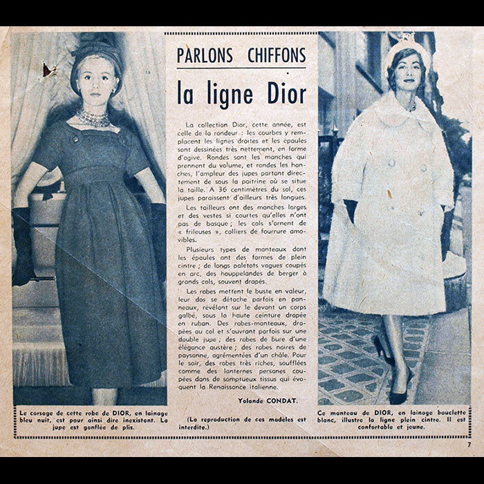 Christian Dior - Patron du manteau Rafale créé par Yves Saint-Laurent (1958)
