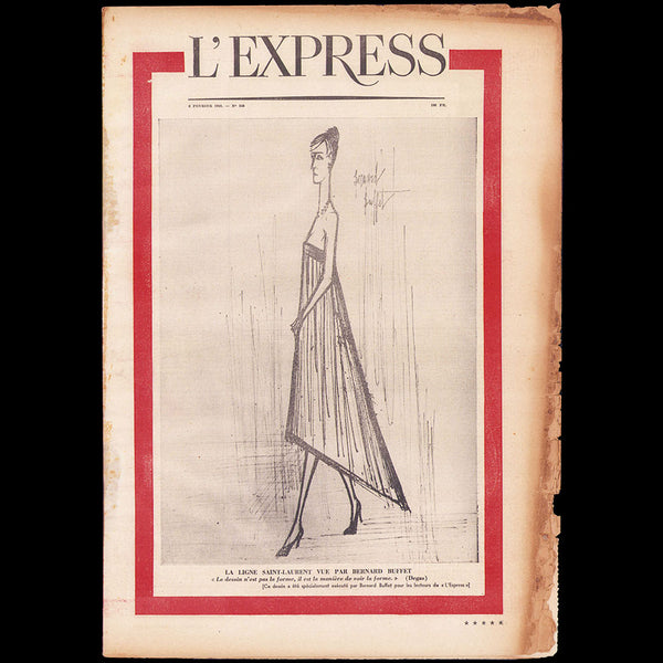 L'Express, 6 février 1958 - Christian Dior - La Ligne Saint-Laurent vue par Bernard Buffet