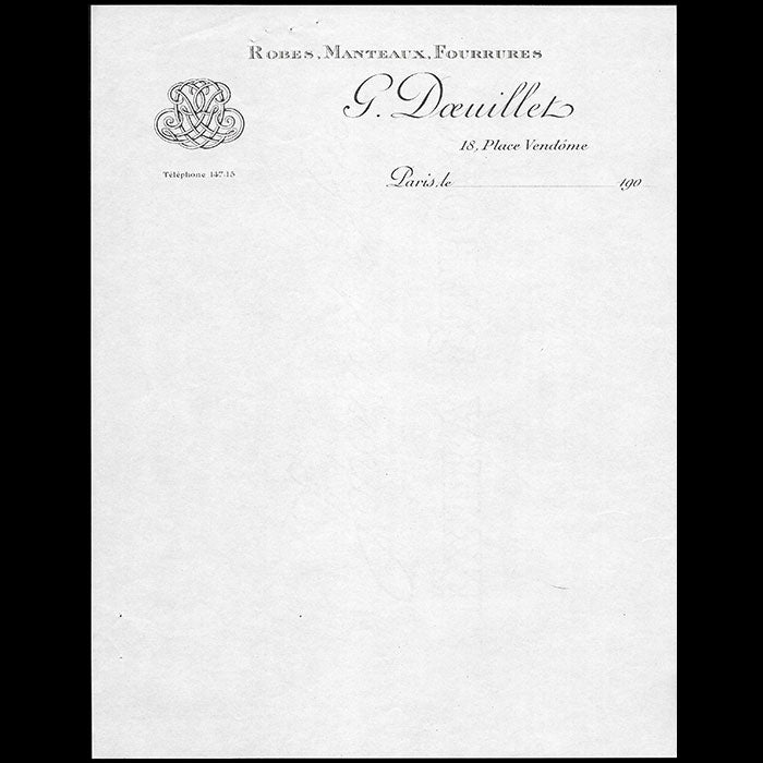 Doeuillet - Papier à en-tête de la maison de couture, 18 place Vendôme à Paris (circa 1900s)