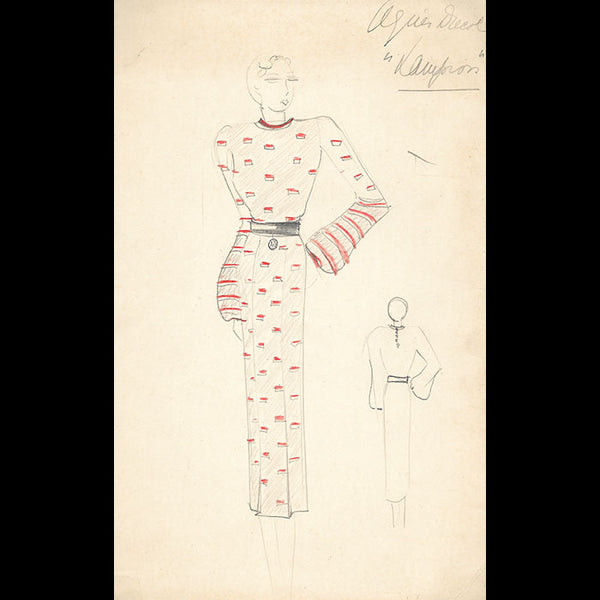 Agnès Drecoll - Lampion, dessin d'une robe (1930s)