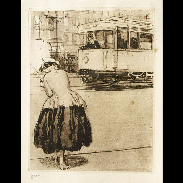 Drian - Les Femmes et la Guerre, l'élégante et le tramway (circa 1918)