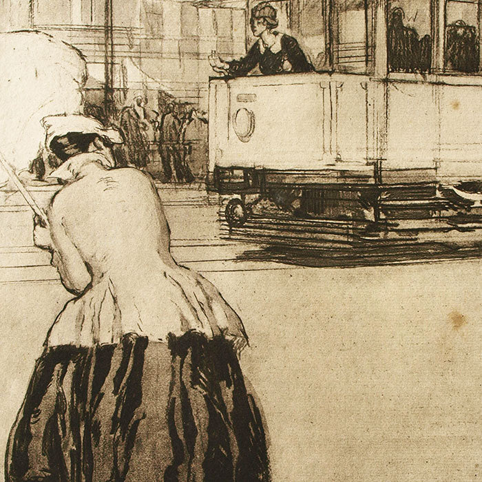 Drian - Les Femmes et la Guerre, l'élégante et le tramway (circa 1918)