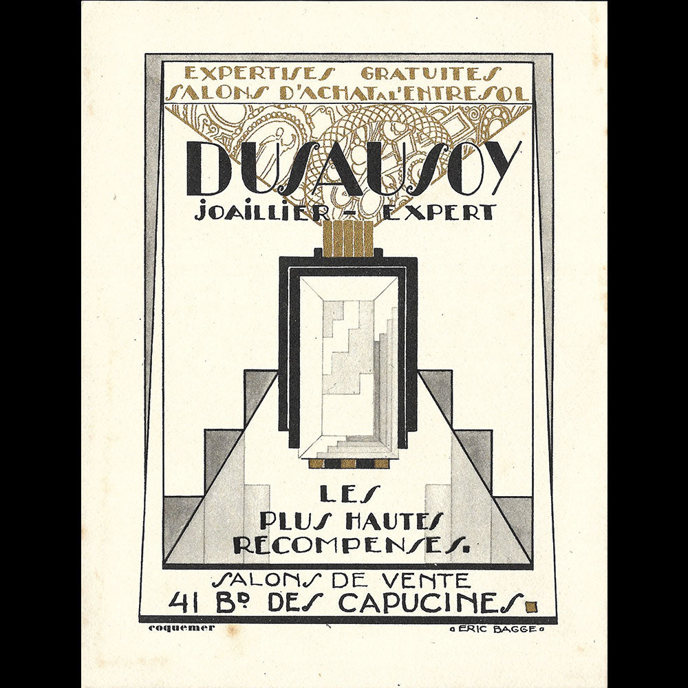 Dusausoy - Carte de la maison de joaillerie, 41 boulevard des Capucines à Paris (circa 1925)