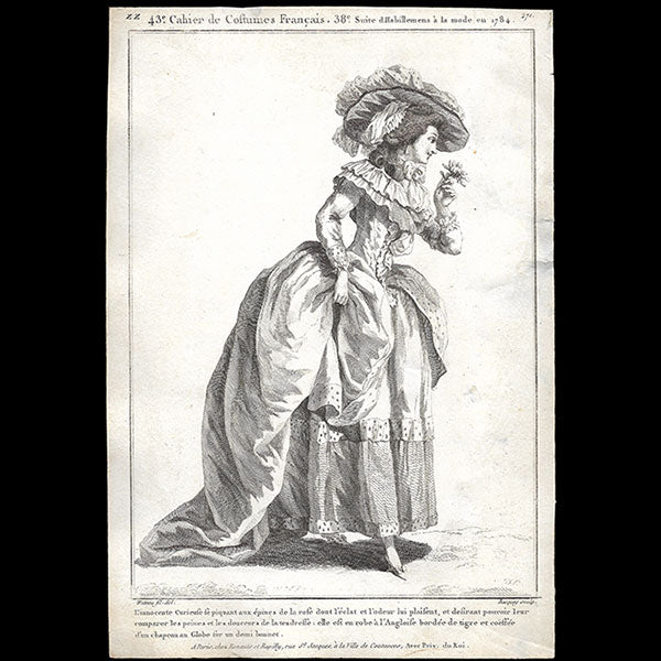 Gallerie des Modes et Costumes Français, 1778-1787, gravure n° zz 271, L'innocente Curieuse par Watteau (1784)