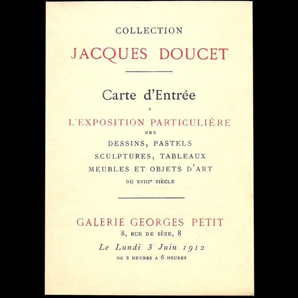 Carte d'Entrée à l'Exposition Particulière de la Collection Jacques Doucet (1912)