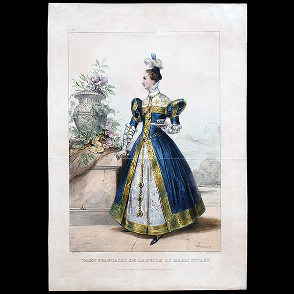 Achile Deveria - Costumes Historiques de Ville ou de Théâtre, Planche n°14, Dame française de la suite de Marie Stuart (1831)