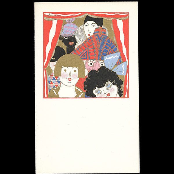 Georges Lepape - Menu illustré de personnages de théâtre pour les Ambassadeurs (1926)