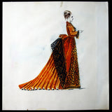 Projets de robes, ensemble de 3 dessins à l'aquarelle d'un dessinateur en costumes et robes (circa 1870)