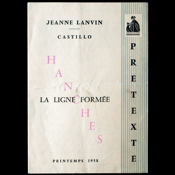 Jeanne Lanvin - Castillo, programme de défilé, Printemps 1958