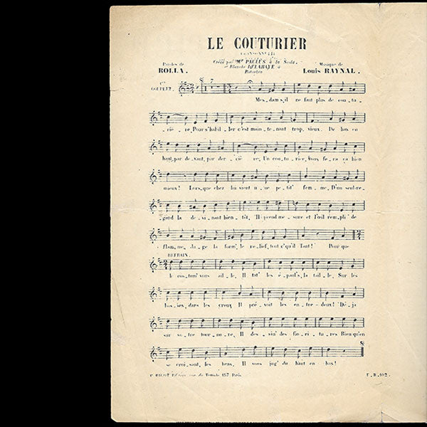 A Monsieur Worth, Le Couturier - Chanson croustillante de Rolla et Louis Raynal (1886)
