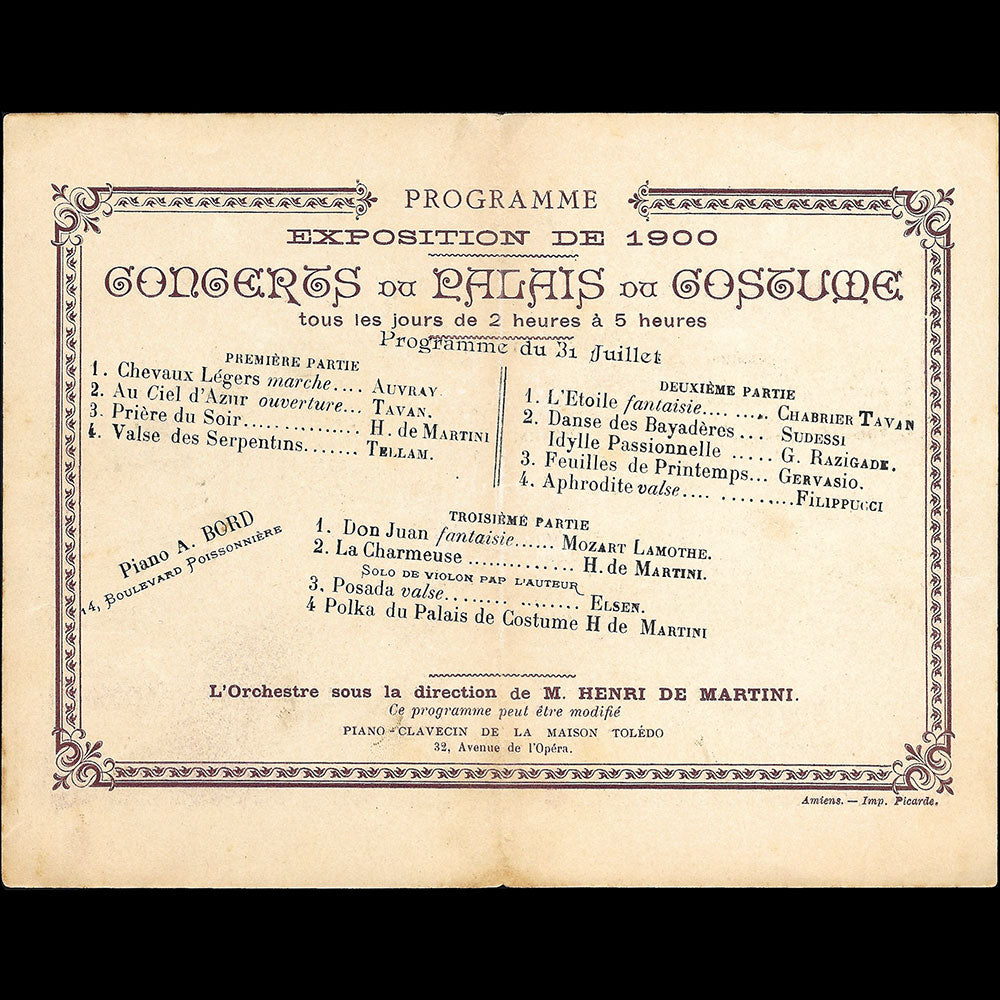 Exposition Universelle de Paris - Programme des concerts du Palais du Costume (1900)