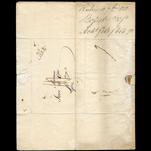 Serre et cie - Correspondance avec échantillons adressée au négociant en tissus par Bossut de Roubaix (1818)