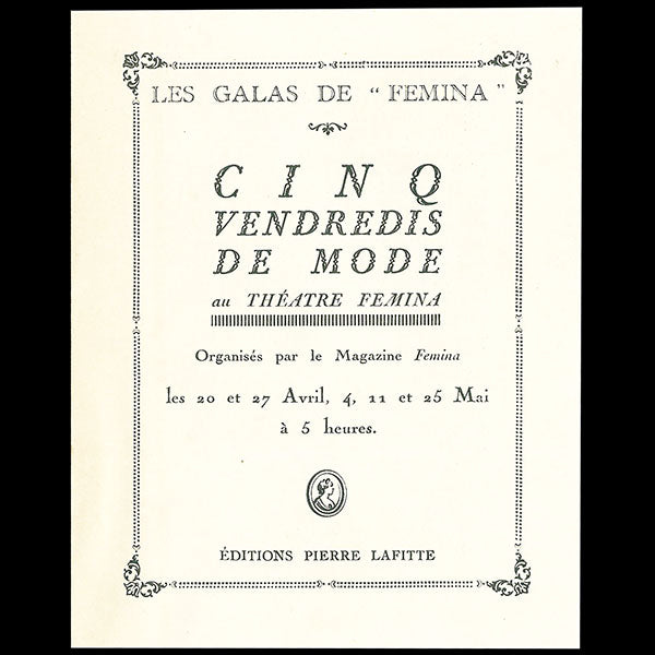 Programme des galas de Fémina - Cinq vendredis à la mode (1923)