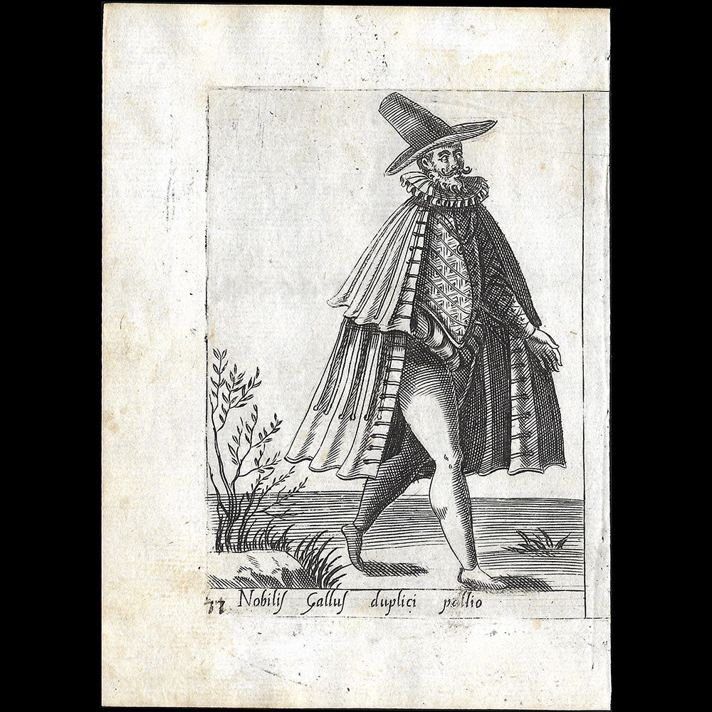 Alessandro Fabri - Diversarum Nationum Ornatus, Noble Français au double manteau d'après Pietro Bertelli (1593)