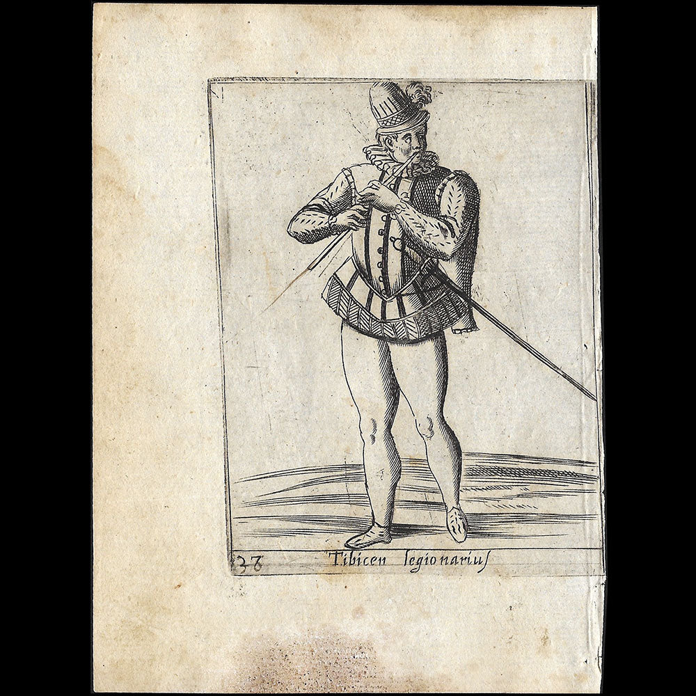 Alessandro Fabri - Diversarum Nationum Ornatus, Légionnaire jouant de la flûte d'après Pietro Bertelli (1593)