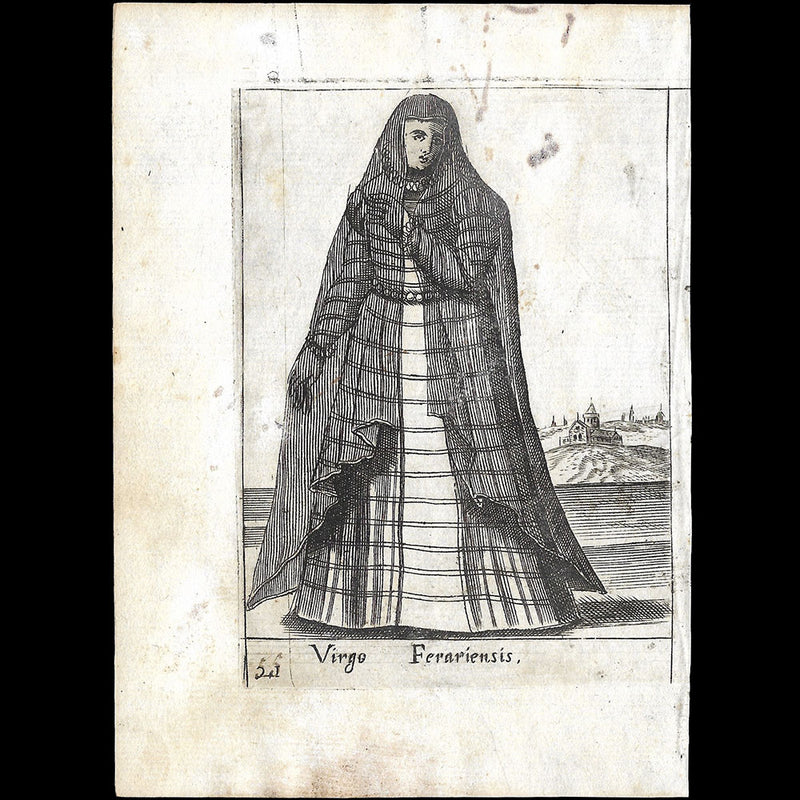 Alessandro Fabri - Diversarum Nationum Ornatus, Jeune Femme de Ferrara d'après Pietro Bertelli (1593)