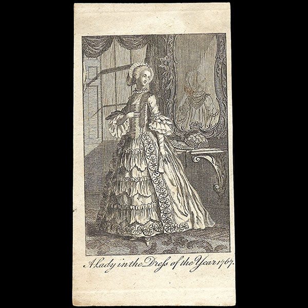 A Lady in the dress of the year 1767, gravure du Ladies Own Memorandum Book (1767)