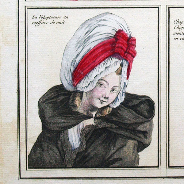 Gallerie des Modes et Costumes Français, 1778-1787, gravure n° D 21, Coeffure a trois boucles en arriere (1778)