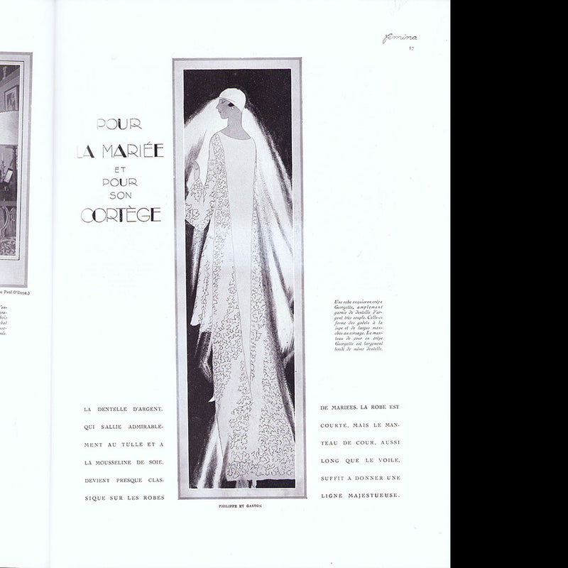 Philippe et Gaston - Robe de mariée, dessin de L'hom pour Femina (1926)
