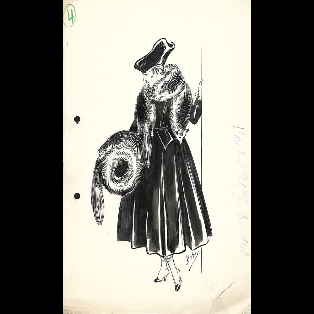 Fourrures Max - Réunion de 13 dessins de manteaux de fourrure par Betsy (circa 1915-1920)