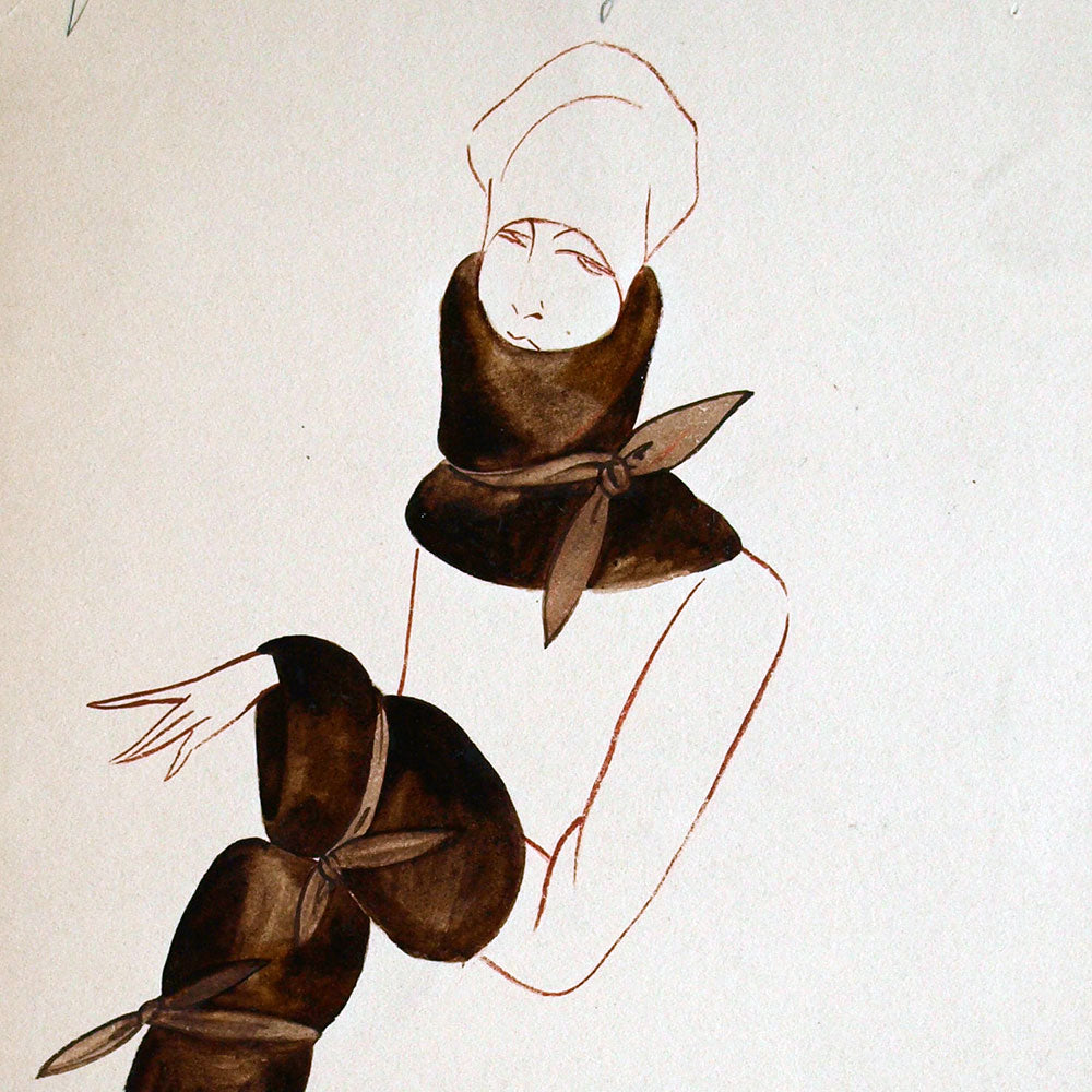 Fourrures Max - Dessin d'un col et de parements en ragondin (circa 1925-1930)