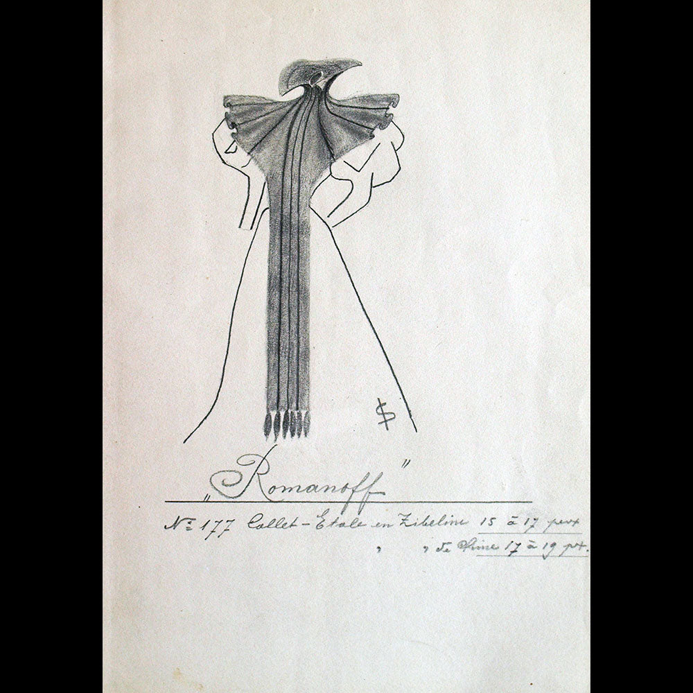Fourrures Max - Réunion de cinq dessins de collets des années 1900 par Schmid