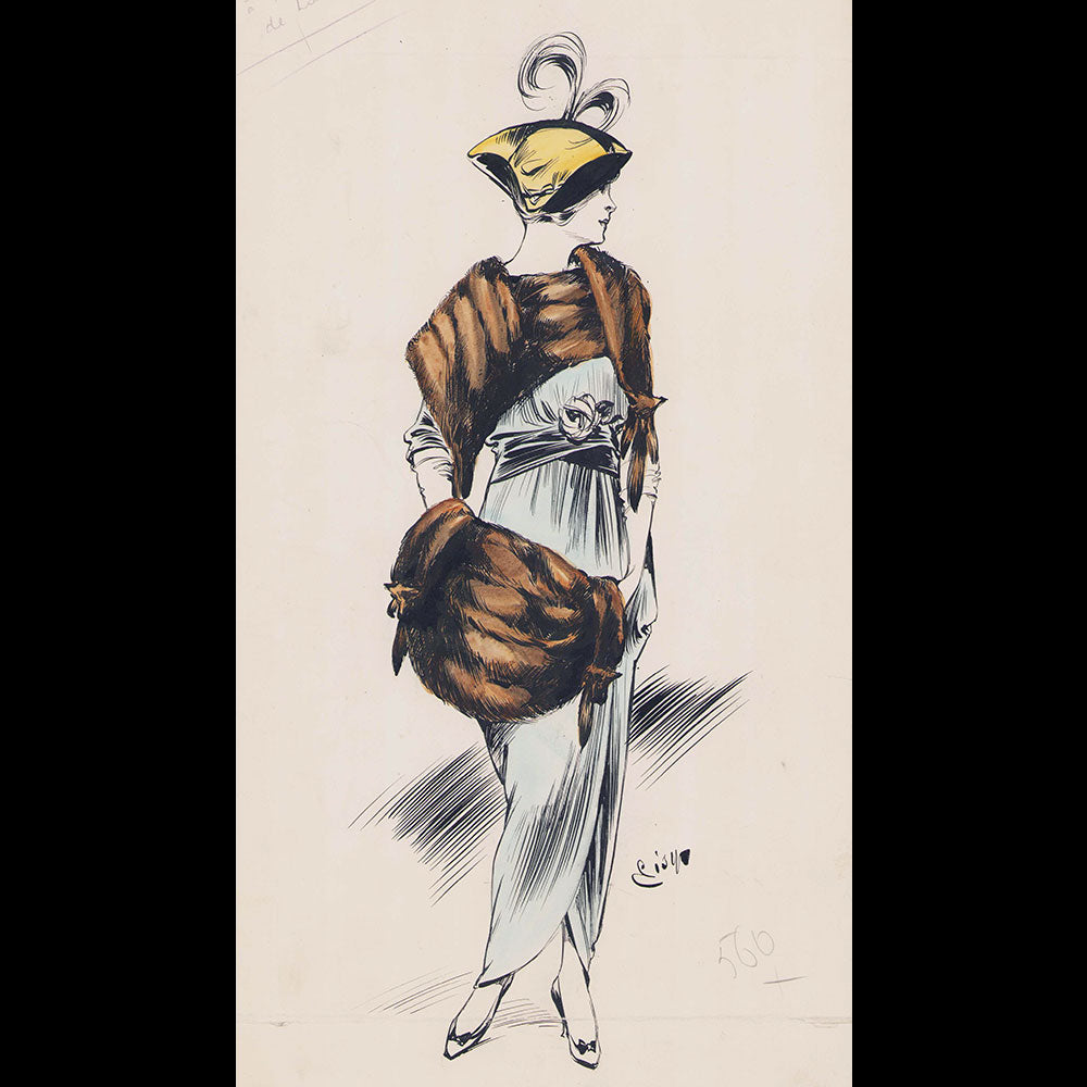 Fourrures Max - Dessin d'une écharpe et d'un manchon de putois (circa 1900-1910)