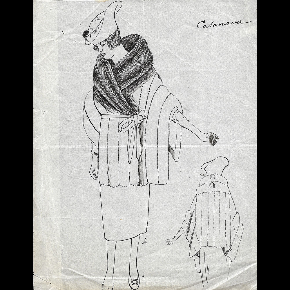 Fourrures Max - Dessin du manteau Casanova (circa 1915-1920)