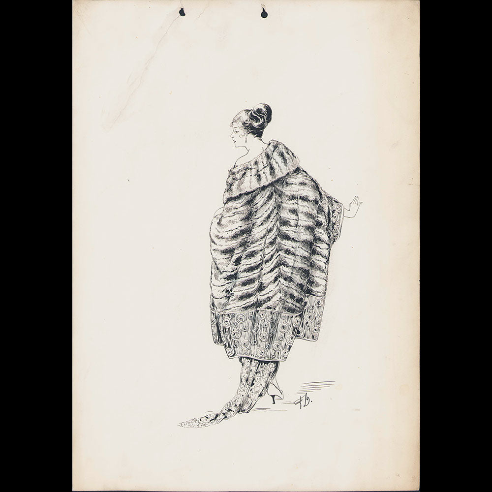 Fourrures Max - Dessin d'un manteau de chinchilla (1917)