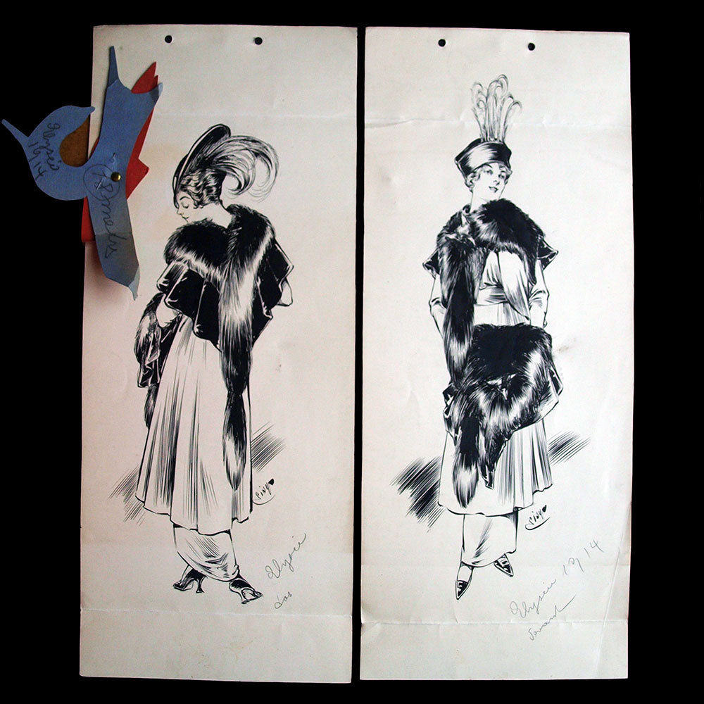 Fourrures Max - Réunion de deux dessins du manteau Elysée (1914)