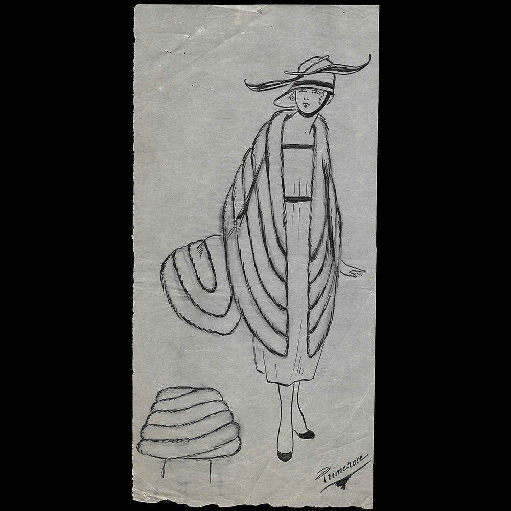 Fourrures Max - Dessin d'un manteau par Primerose (circa 1915-1920)