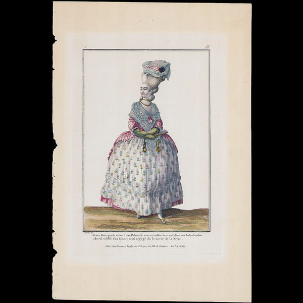 Gallerie des Modes et Costumes Français, gravure n° i65, Jeune Bourgeoise vêtue d'une Polonaise (1778)