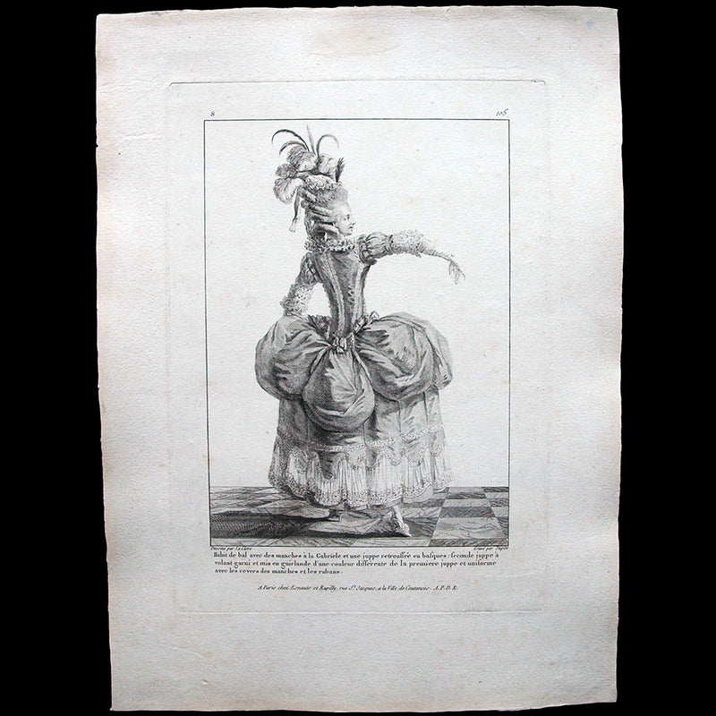 Gallerie des Modes et Costumes Français, 1778-1787, gravure n° S 105, Habit de Bal (1779)