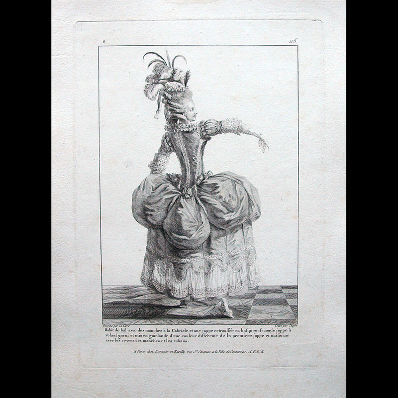 Gallerie des Modes et Costumes Français, 1778-1787, gravure n° S 105, Habit de Bal (1779)