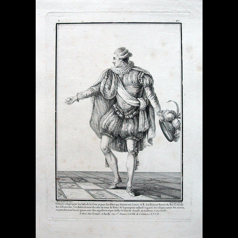 Gallerie des Modes et Costumes Français, gravure n° S 107, Costume pour les bals de la Cour (1779)