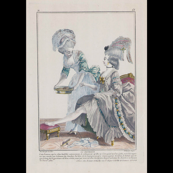 Gallerie des Modes et Costumes Français, 1778-1787, gravure n° M 68, La Distraite (1778)