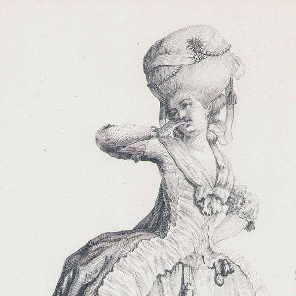 Gallerie des Modes et Costumes Français, 1778-1787, gravure n° N 77, Jeune Dame de Lyon (1778)