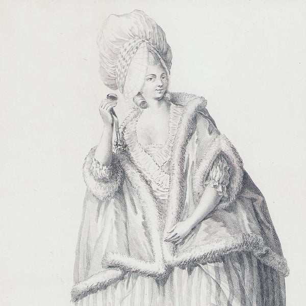 Gallerie des Modes et Costumes Français, 1778-1787, gravure n° R 98, Jeune Dame en négligé du matin (1779)