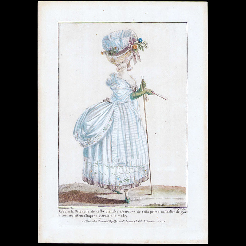 Gallerie des Modes et Costumes Français, 1778-1787, gravure n° Y 134, Femme en robe à la polonaise par Leclerc (1779)