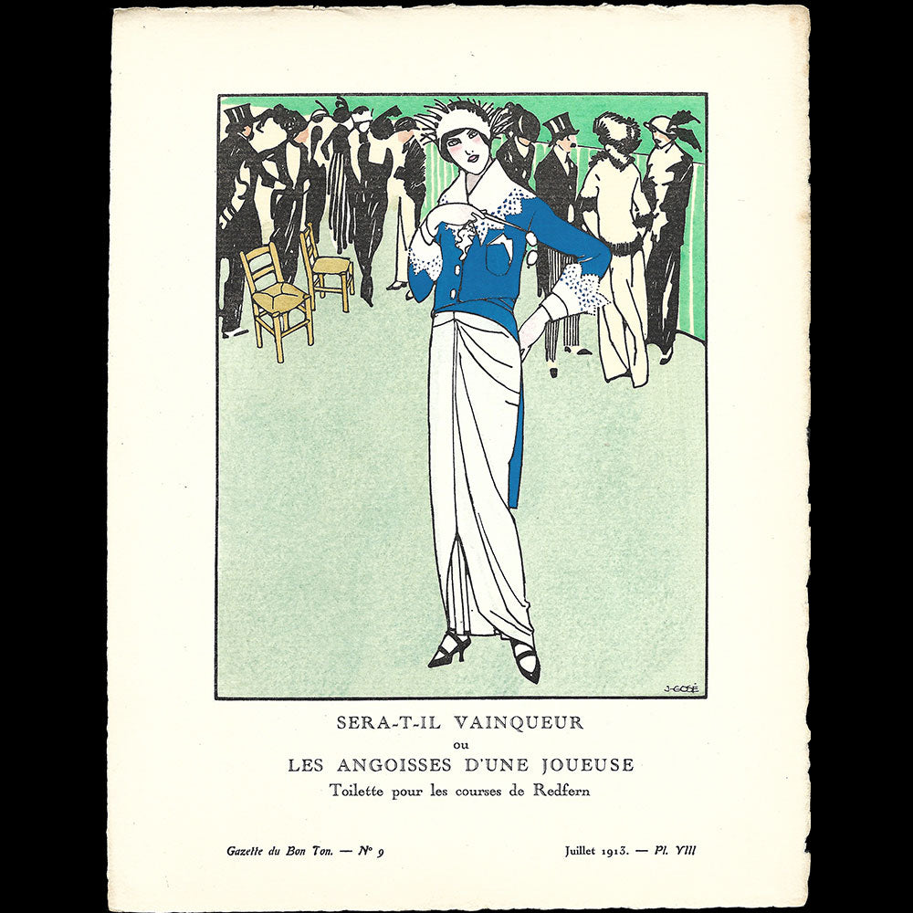 Gazette du Bon Ton - Sera-t-il vainqueur?, toilette de Redfern, planche de Gosé (n°9, 1913)