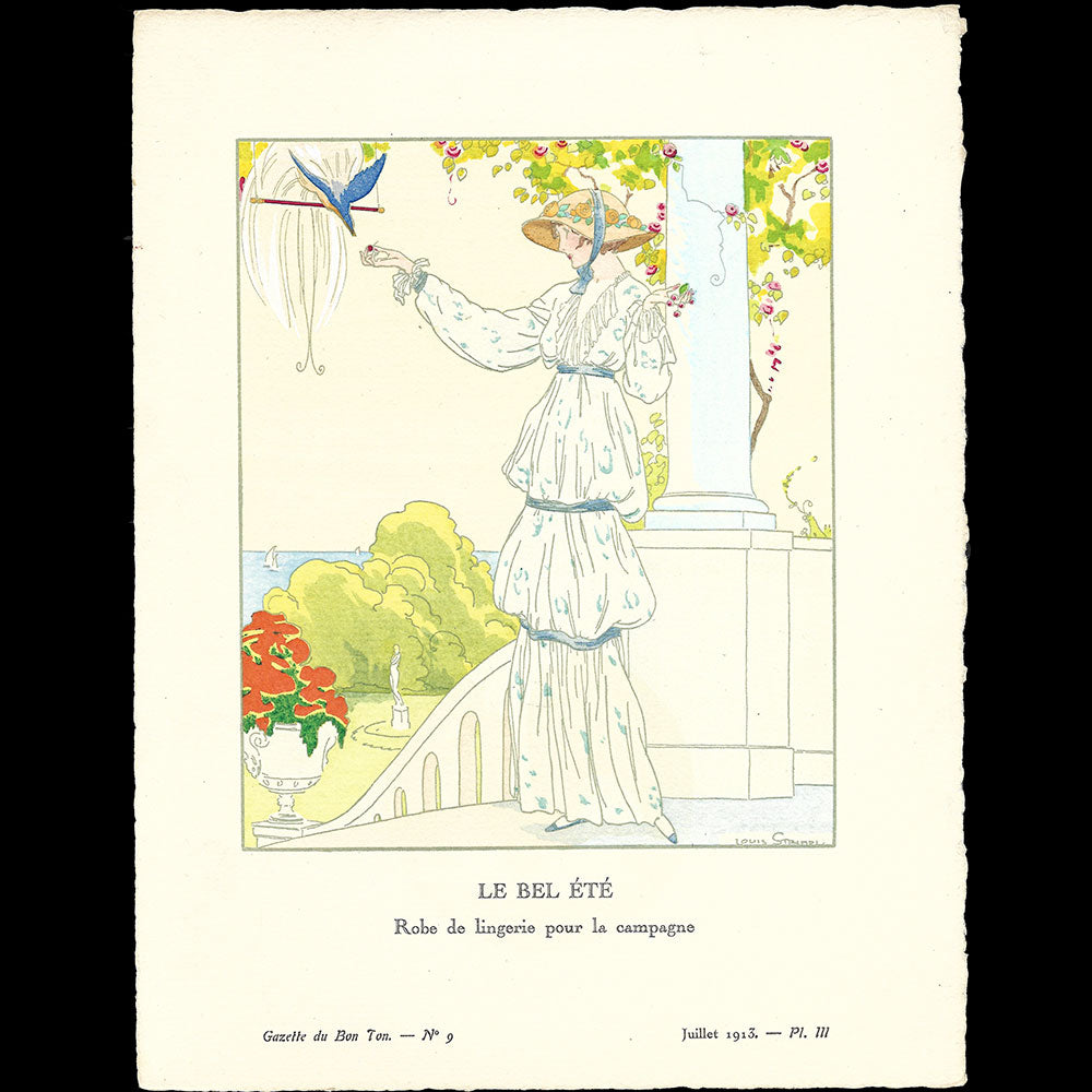 Gazette du Bon Ton - Le Bel Eté, robe de lingerie, planche de Strimpl (n°9, 1913)