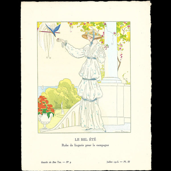 Gazette du Bon Ton - Le Bel Eté, robe de lingerie, planche de Strimpl (n°9, 1913)