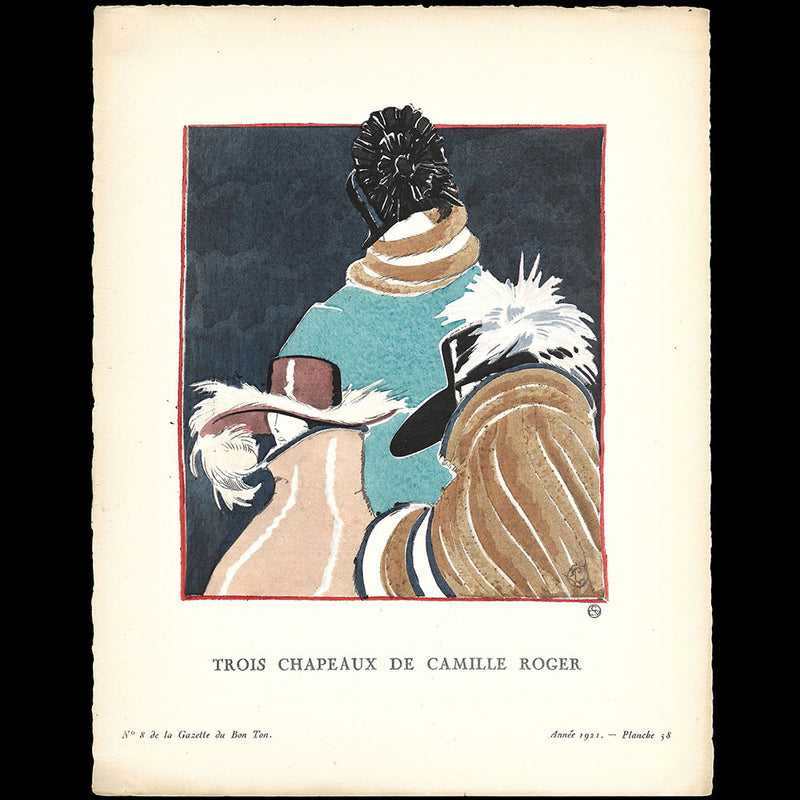 Gazette du Bon Ton - Trois chapeaux de Camille Roger, planche de Porter Woodruff (n°8, 1921)
