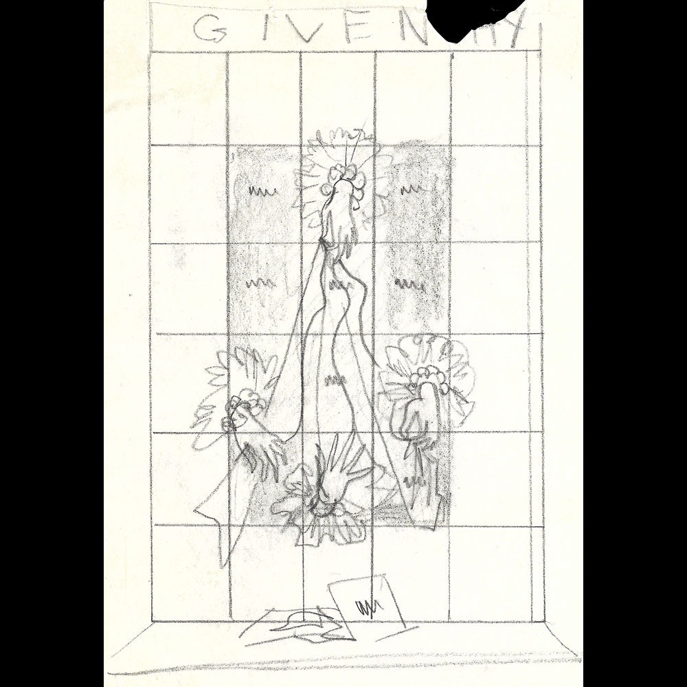 Givenchy - Les Mains, projet de vitrine pour le Ritz, dessin de Janine Janet (1956)