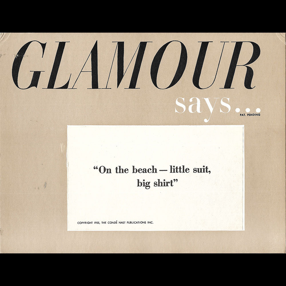Glamour - Réunion de 3 cartons publicitaires Glamour says... (1955)