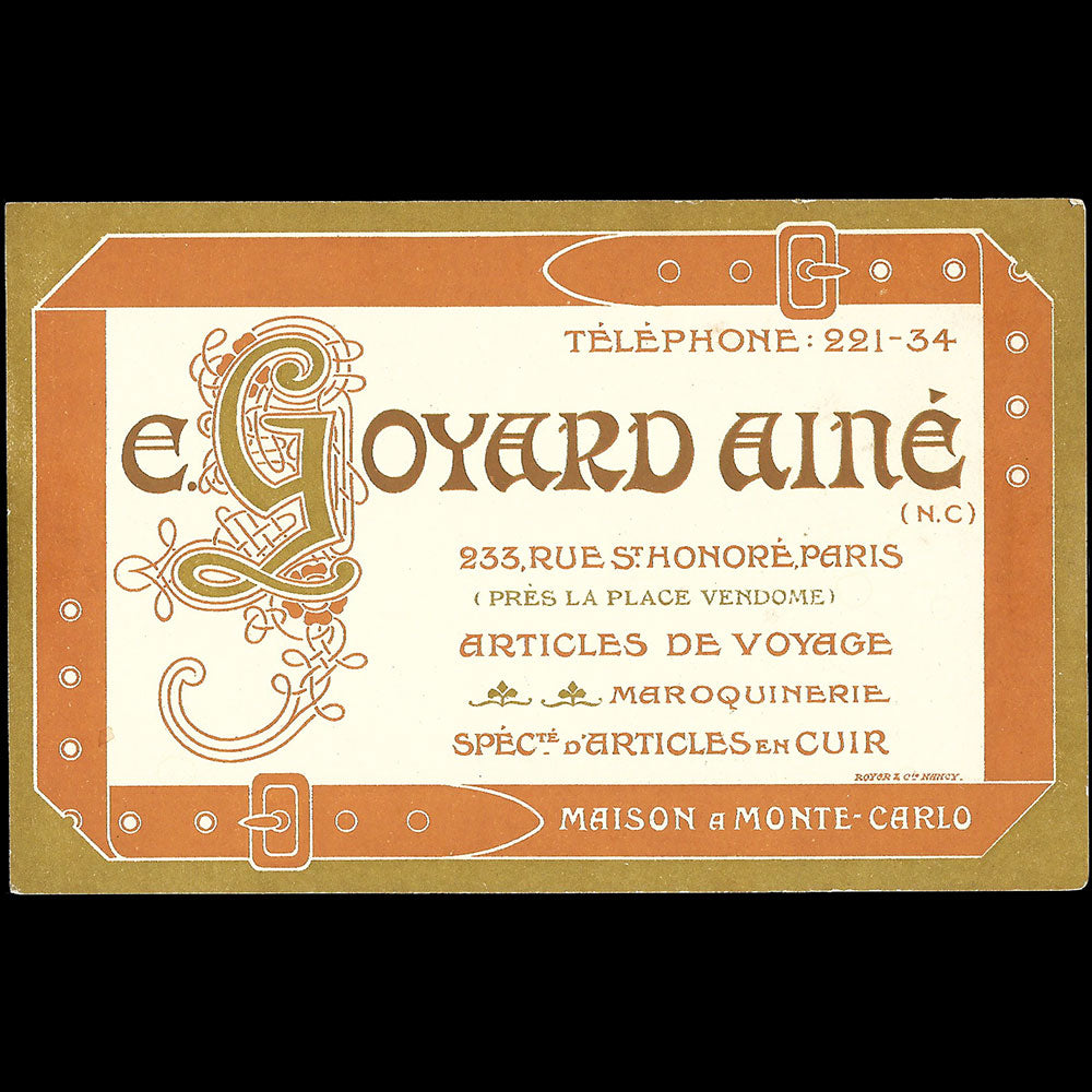 Carte de la maison Edmond Goyard Ainé, 233 rue Saint-Honoré à Paris (circa 1920s)